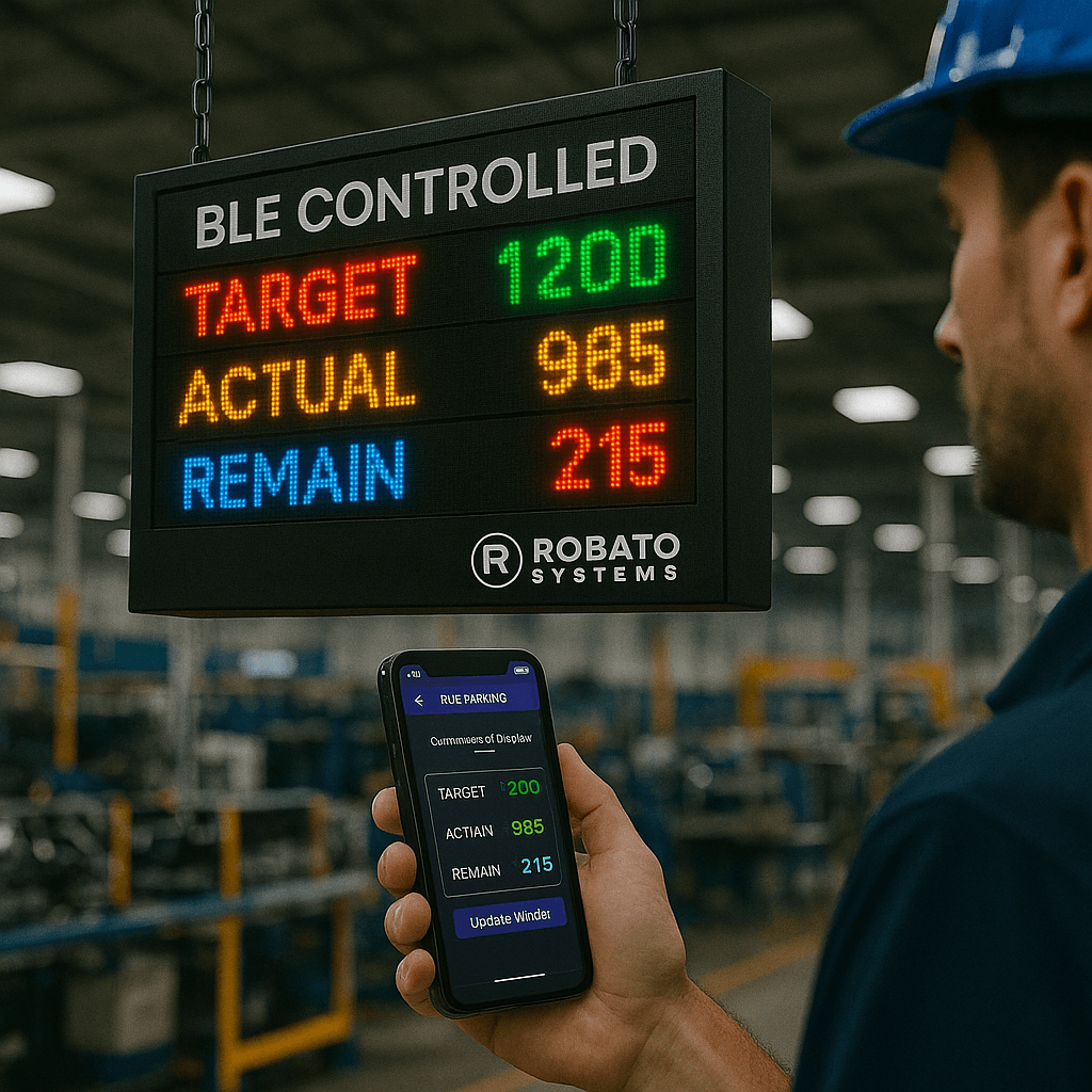 Standard LED production counter showing target, actual and remaining counts, configured from an Android phone