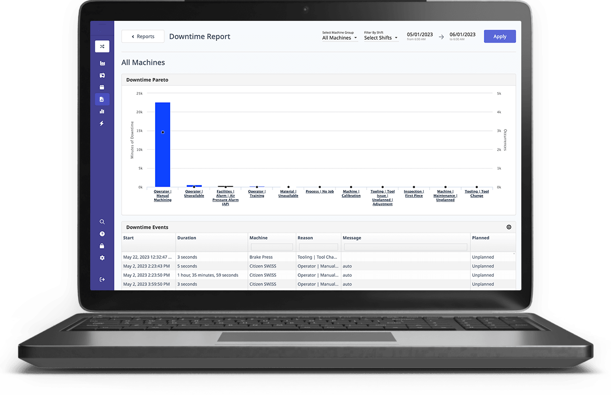Downtime Tracking Laptop Interface